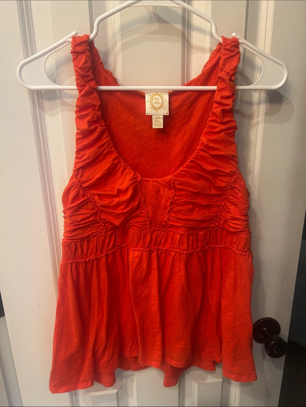Anthropologie Vibrant Orange Ruffled Tank Top